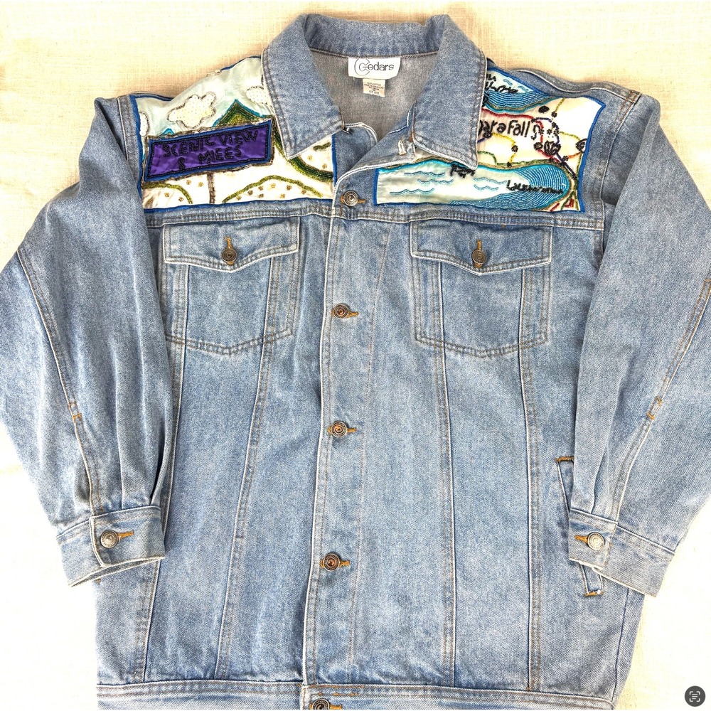 Cedars Denim Jacket Womens Medium Blue Excellent Vintage Scenic Niagara Falls